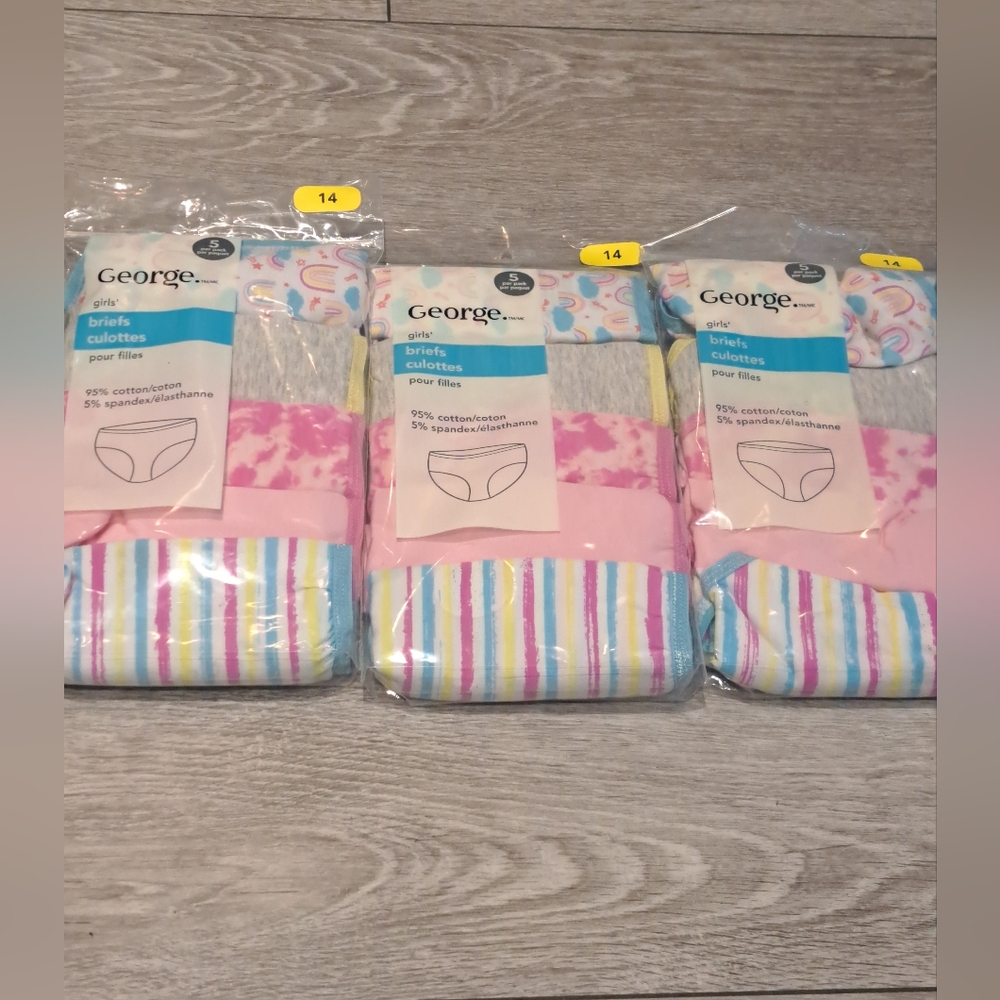 3 Brand New George Girls Briefs Underwear 5 pair Pack; Size 14